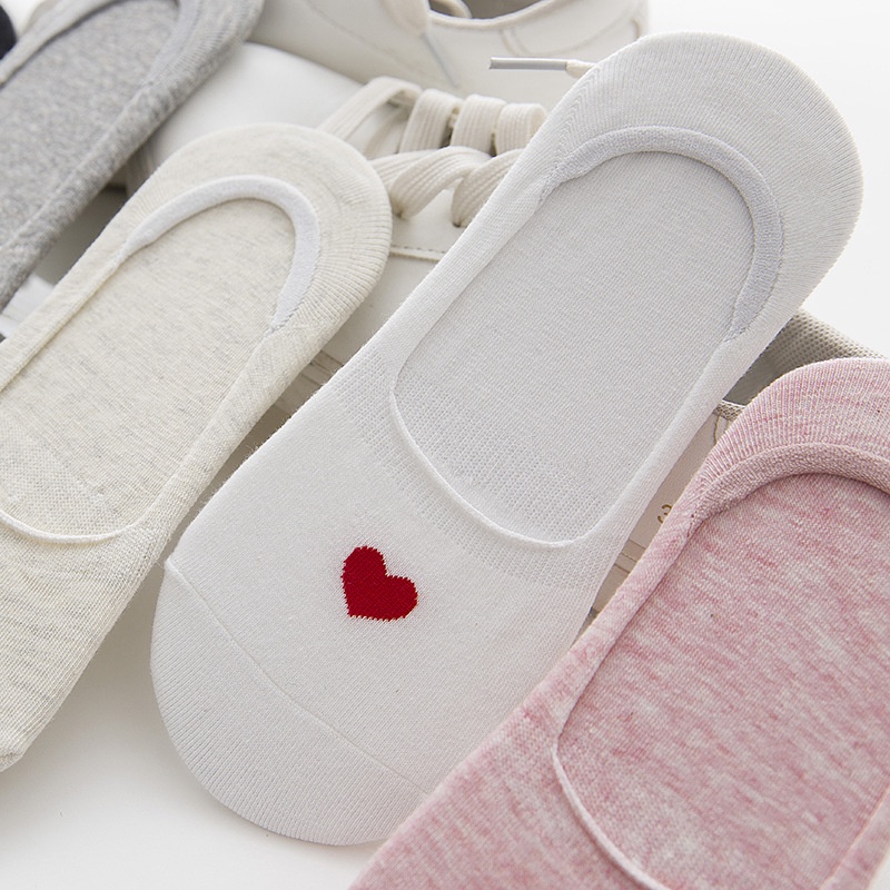Vớ Lười Nữ Cute, Vớ Nữ mang giày lười họa tiết trái tim, Cotton dày dặn, có đệm cao su chống trượt gót