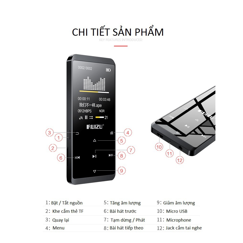 Máy Nghe Nhạc Bluetooth LOSSLESS RUIZU D02 8GB