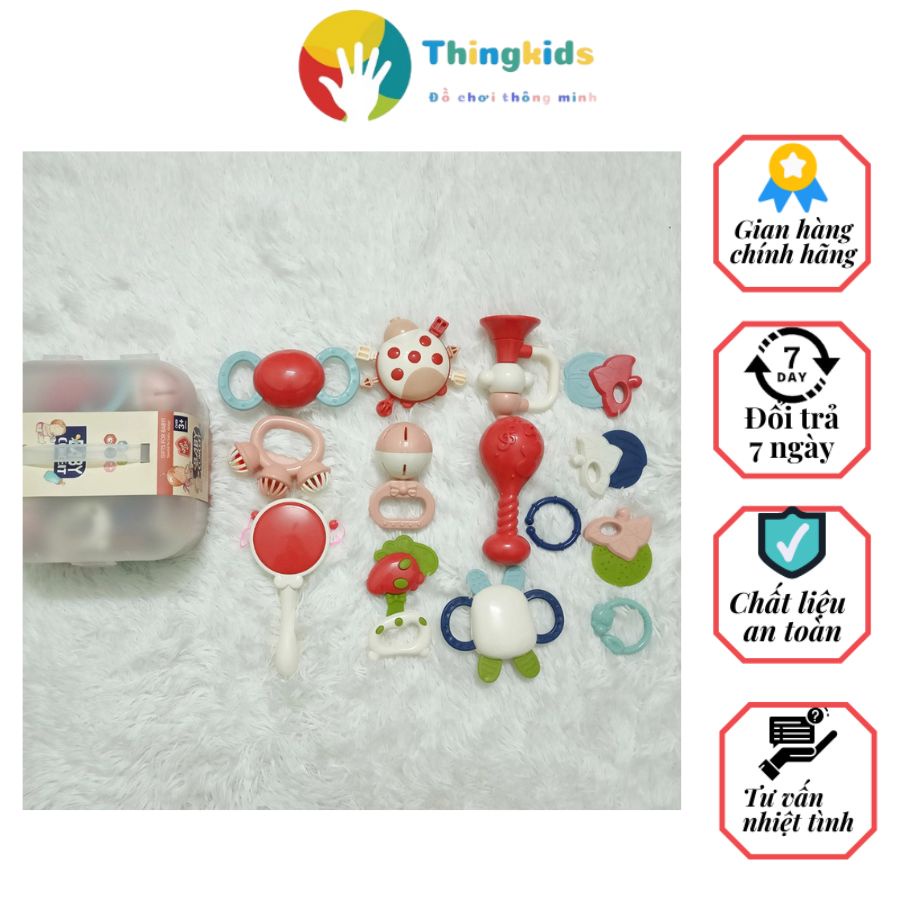 Bộ xúc xắc gặm nướu lục lạc Baby Conceit kèm hộp 12 món - Thingkids