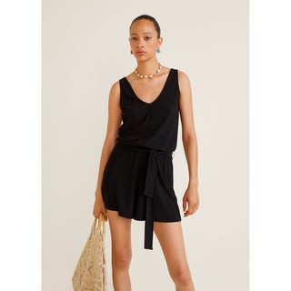Jumpsuit áo liền quần cổ v thun đen MNG 51080620 Size L