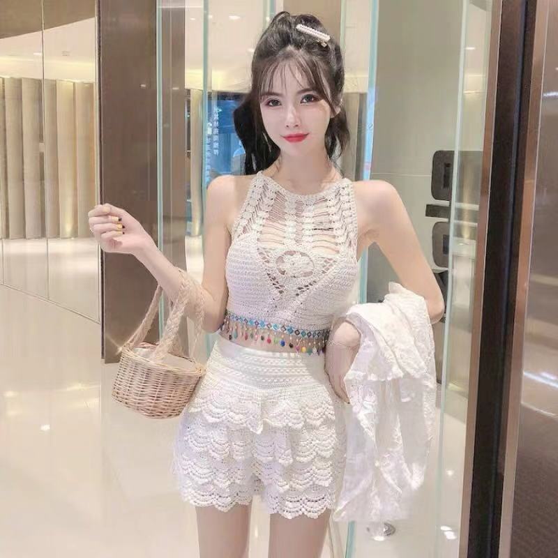 (Hàng nhập) SET 3 MÓN Bikini len móc có kèm khoác đi biển #1824