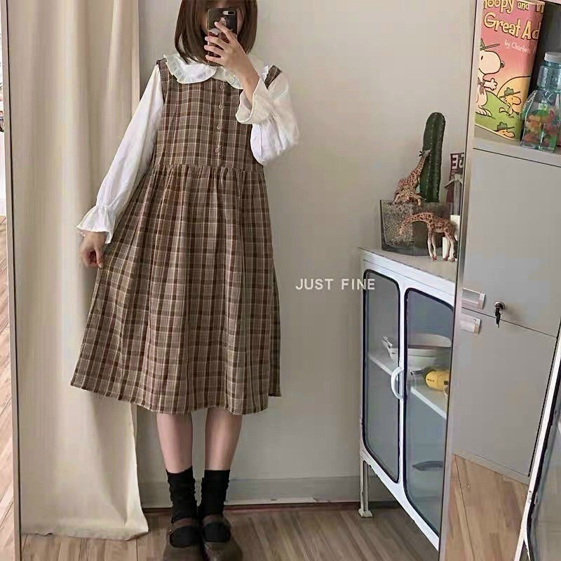 SALE SET YẾM CARO MIDI DÁNG DÀI VÀ ÁO SƠMI CỔ BÈO SIÊU XINH KÈM ẢNH THẬT