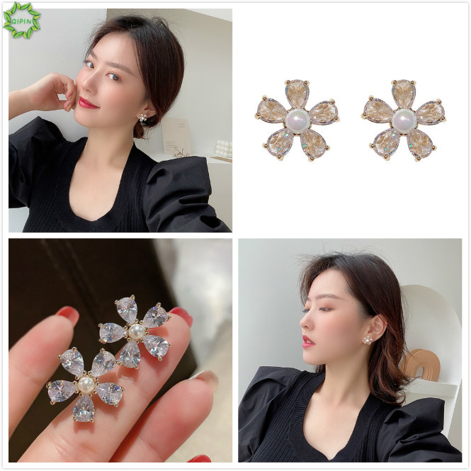 Bông Tai Hình Cánh Hoa Đính Ngọc Trai Nhân Tạo Thanh Lịch Cho Nữ