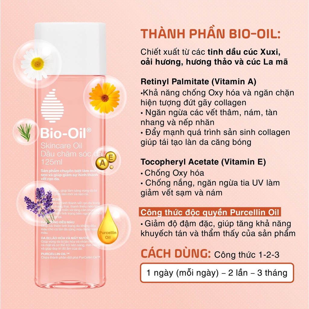 Dầu chăm sóc da giúp cải thiện rạn da, mờ sẹo và đều màu da - BIO-OIL SKINCARE OIL (chai 125ml)