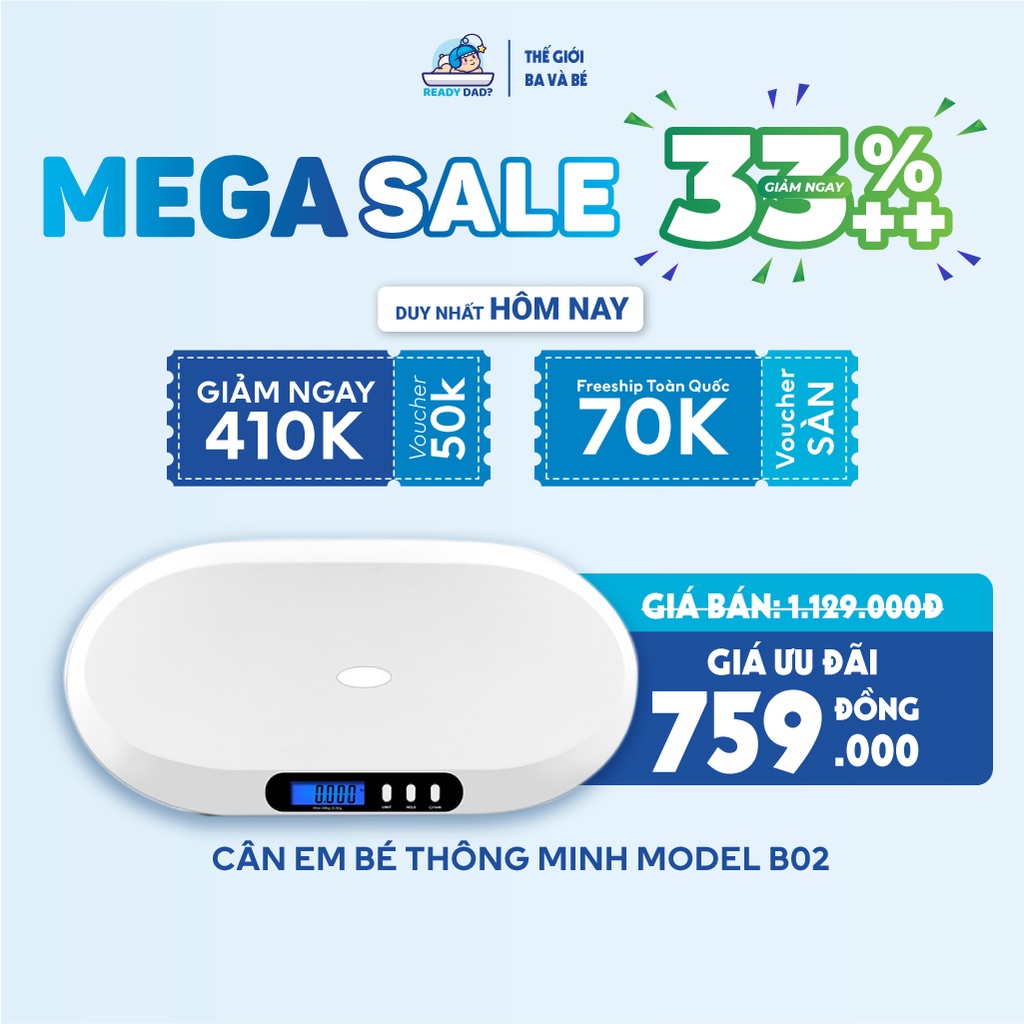 Cân sức khỏe trẻ sơ sinh đa năng dành cho bé và thú cưng, Cân điện tử Ready Dad B02 tối đa 20Kg