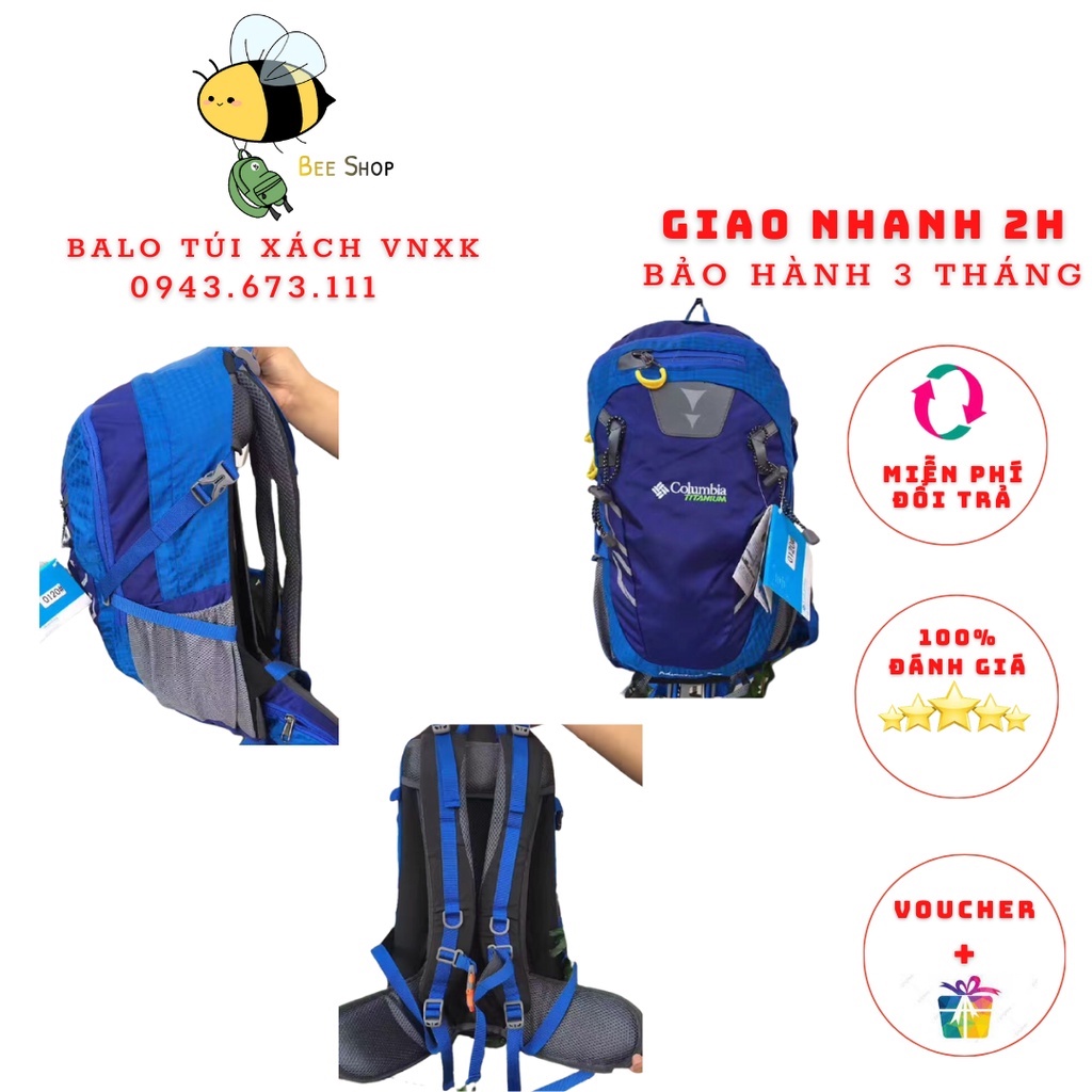 Balo du lịch, phượt, neo núi Columbia 40L. Quai đeo chắc chắn, có đai hỗ trợ lực, ngăn đựng đồ rộng, nhiều ngăn