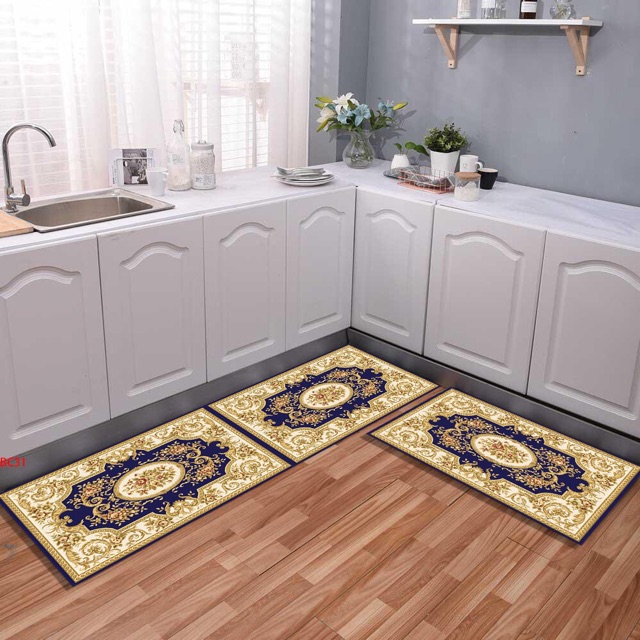 Bộ 2 thảm trải sàn bếp 3D hoạ tiết sang trọng 40x60 và 40x120