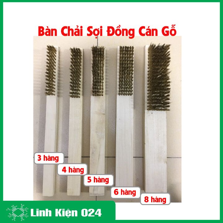 Bàn chải sắt mạ đồng cán gỗ kích thước 200mm chuyên đánh gỉ làm sạch bề mặt kim loại