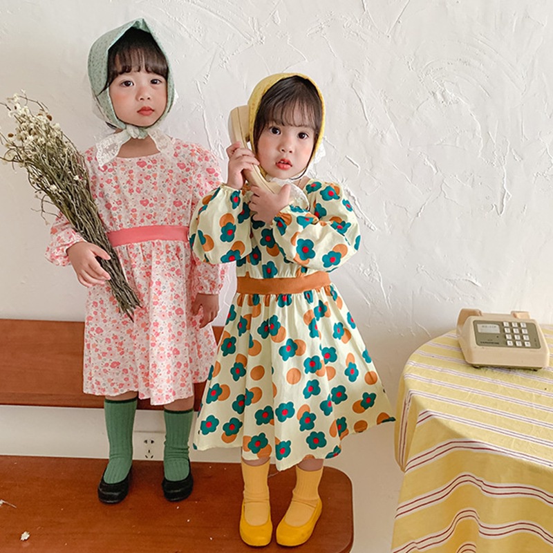 Đầm in hoa nhỏ dễ thương phong cách Hàn Quốc cho bé gái