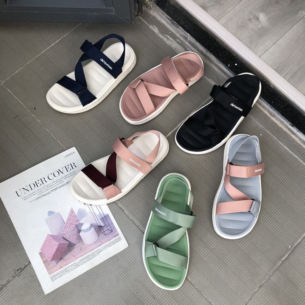 SANDAL NỮ DETAUNISEX QUAI BỐ KHUY MÓC ĐẾ SIÊU NHẸ ĐỘN 4CM