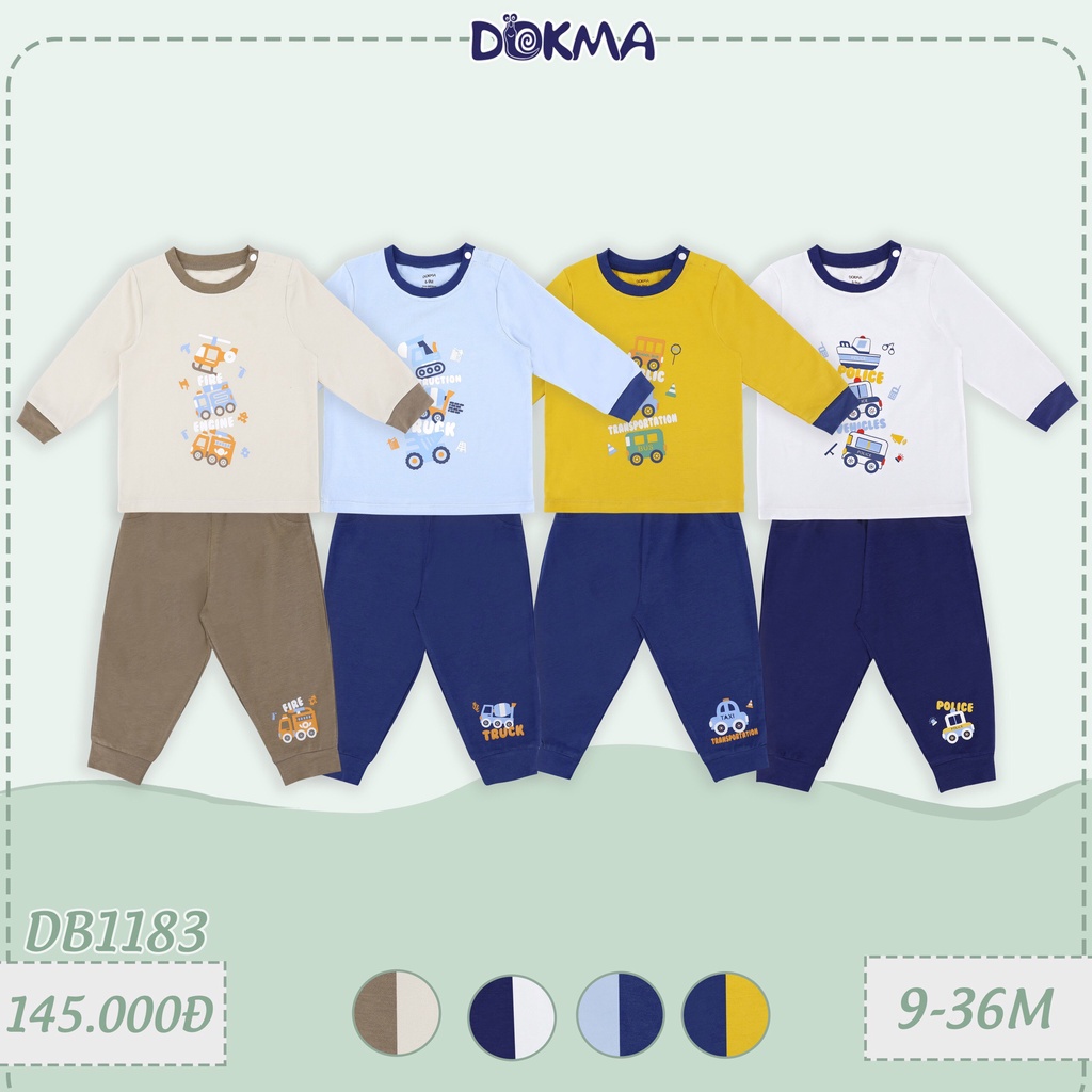 Dokma 2022 - Bộ cài vai dài tay cho bé trai họa tiết cho bé trai, bé gái từ 6 tháng đến 3 tuổi