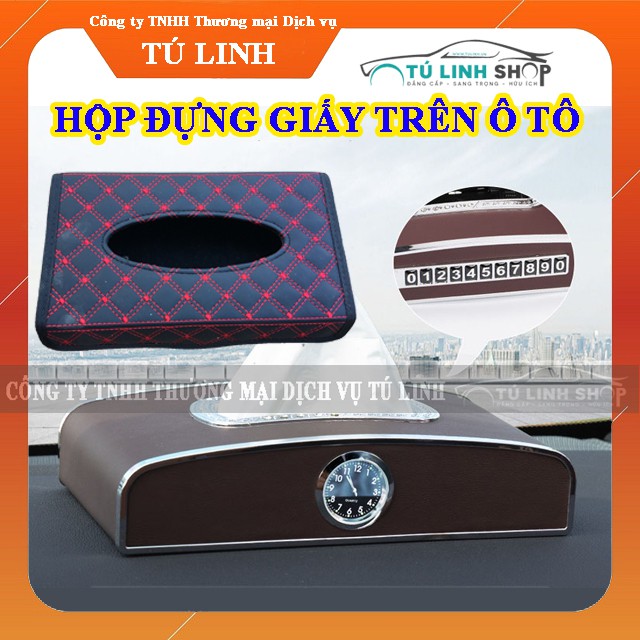 Hộp đựng giấy ăn trên xe ô tô tích hợp đồng hồ, bảng số điện thoại