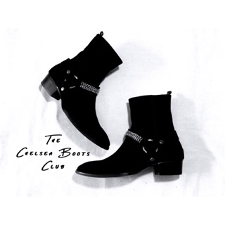 [Chelsea boots] Suede chain harness boots,giày tây, giày da, giày cao cổ