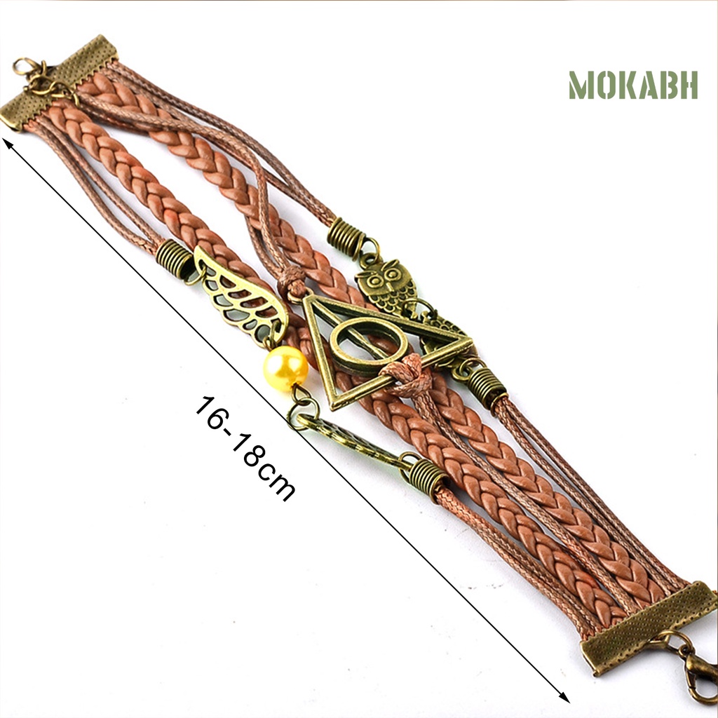 Vòng Tay Bện Dây Da Nhân Tạo Nhiều Lớp Phong Cách Harry P-otter Deathly Hallows