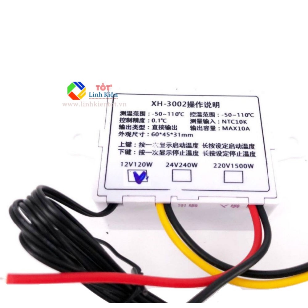 Bộ điều khiển nhiệt độ XH-W3002, Bộ điều chỉnh nhiệt độ W3002 10A 12V/120W, 220V/1500W