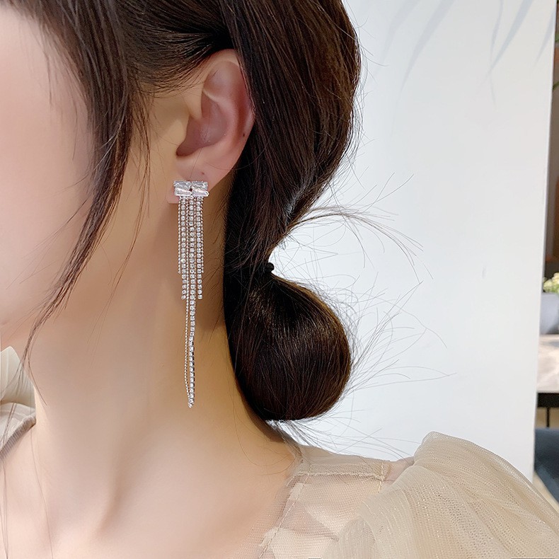 Bông tai nữ khuyên dài xinh xắn, bạc S925 - HT296