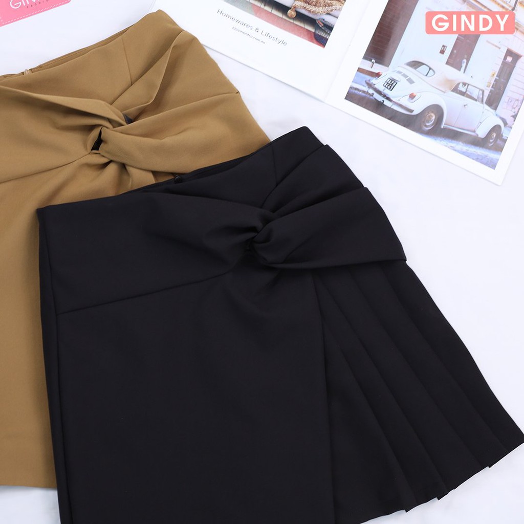 Chân váy nữ công sở ngắn chữ A GINDY phối nơ xếp ly vạt lệch thời trang hàng thiết kế V20021 | BigBuy360 - bigbuy360.vn