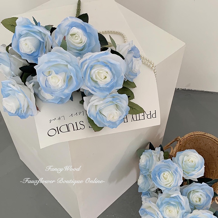 ❤️ Nitrogen071 Bó hoa hồng xanh lam băng nhân tạo 5 cái Hoa nhân tạo hồng Màu sắc tươi sáng Kéo dài Hấp dẫn Trang trí lụa Giả