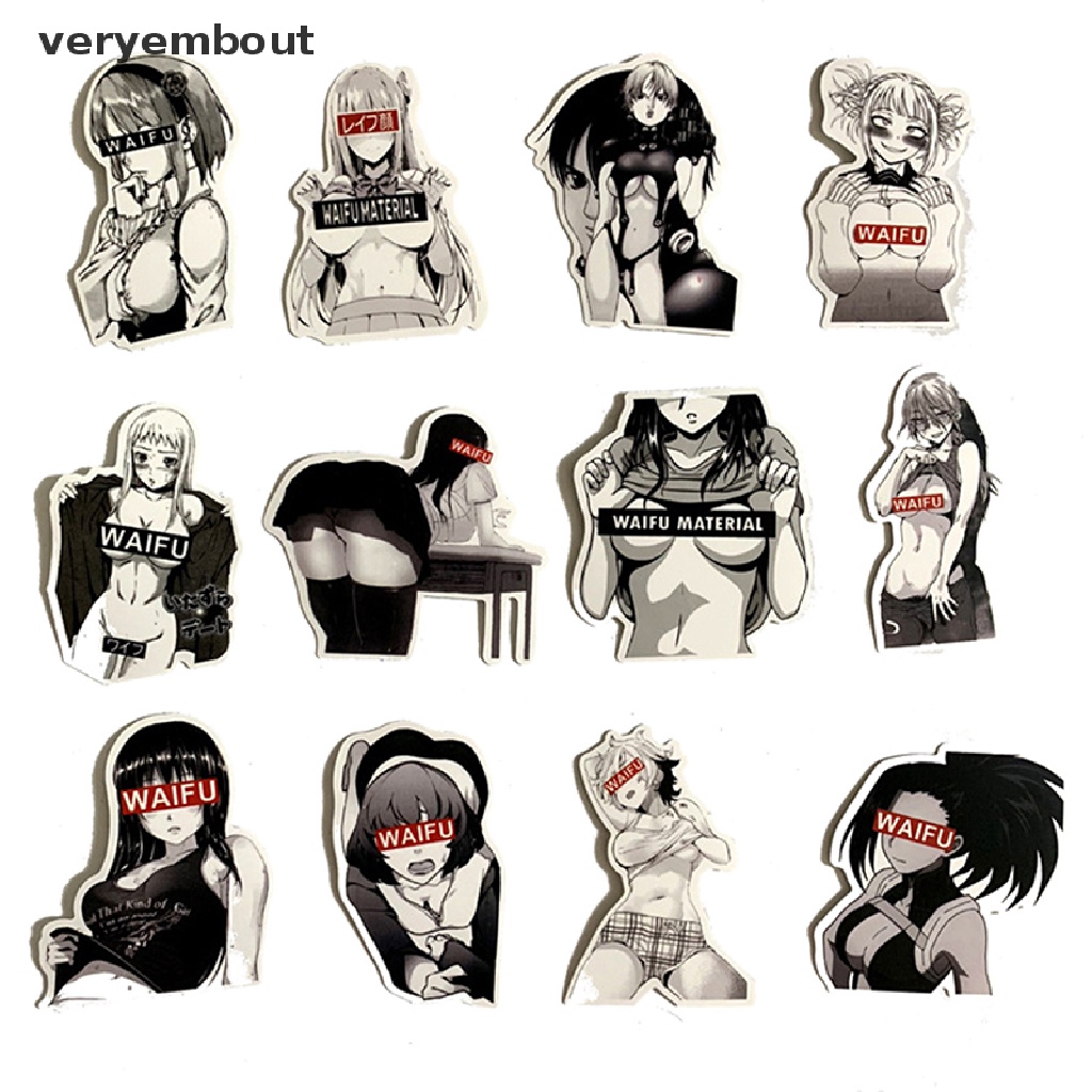 30 Sticker vinyl họa tiết anime Waifu cô gái pinup dễ thương dùng trang trí laptop