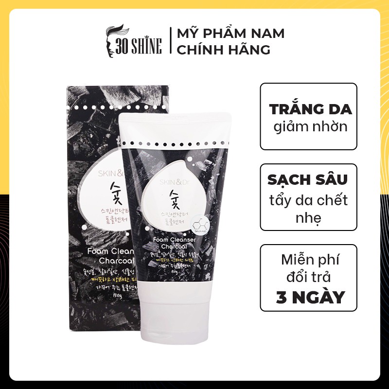 Sữa rửa mặt cho nam 30Shine phân phối chính hãng Skin&Dr Than Hoạt Tính 100g trắng da kiềm dầu cho da mụn