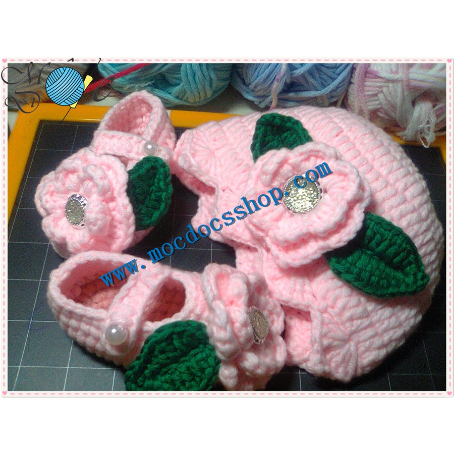 Giày nón len handmade cho bé gái - 0-12 tháng
