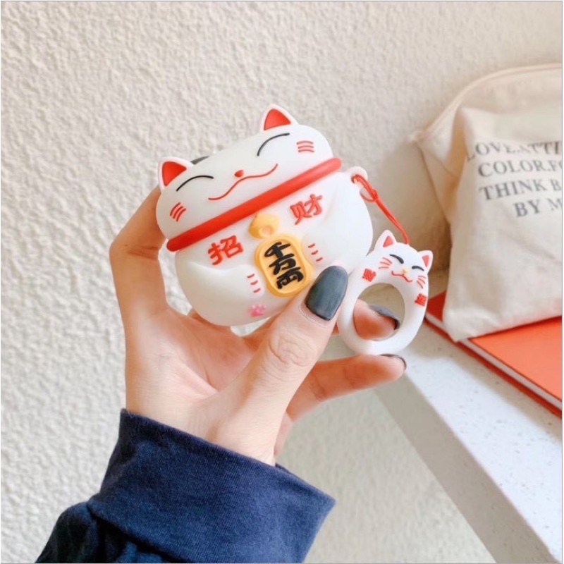 Vỏ Case Airpod 2 Bảo Vệ Tai Nghe Bluetooth Hình MÈO THẦN TAI TRẮNG