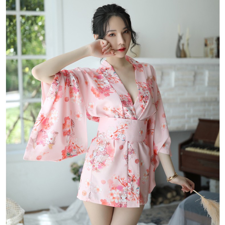 [Che tên] Đồ ngủ Kimono hồng hoa anh đào Nhật Bản