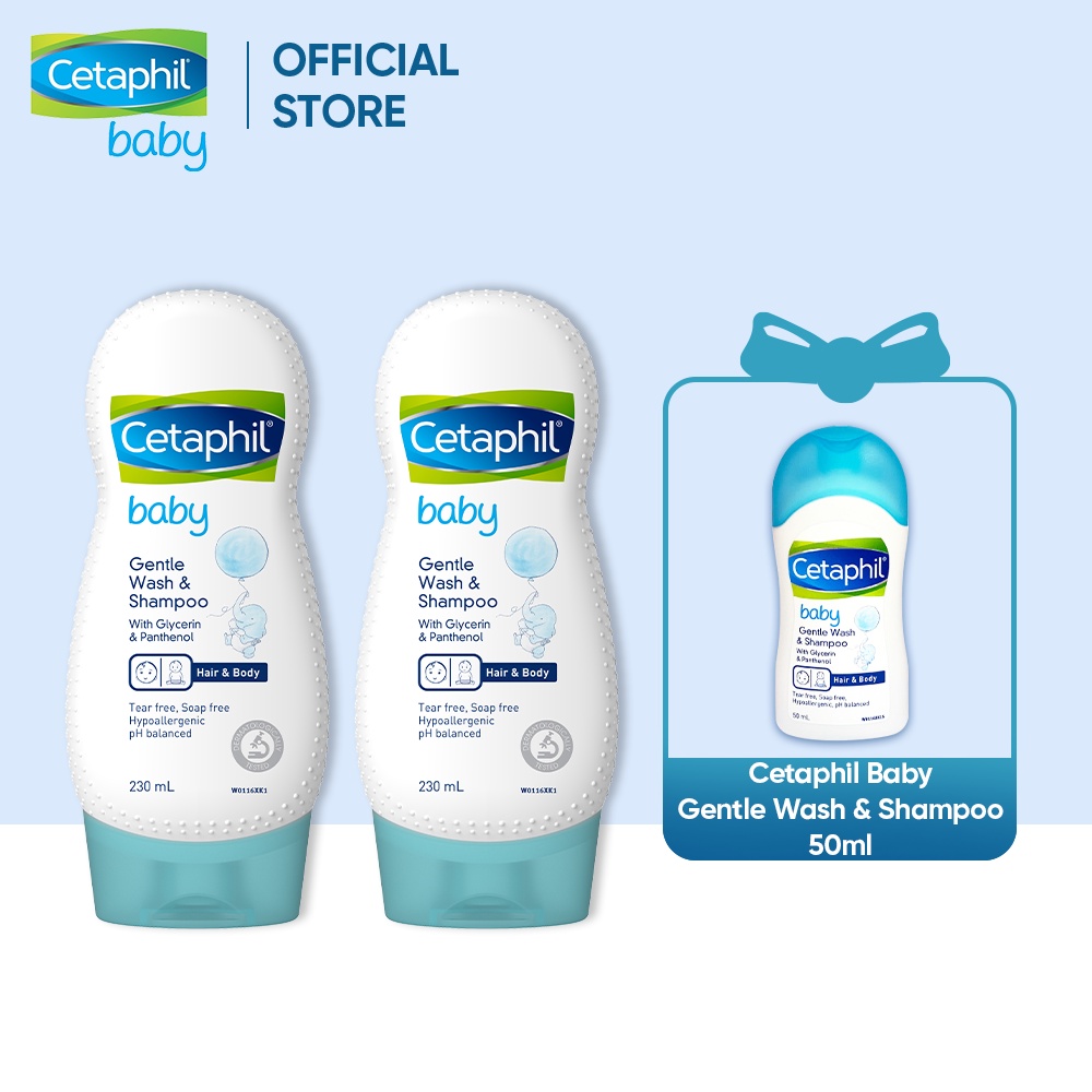 [Tặng Cetaphil Baby Moist Bath&amp;Wash 50ml/chai] Combo 2 Sữa tắm gội cho bé Cetaphil Baby Gentle Wash &amp; Shampoo 230ml/chai