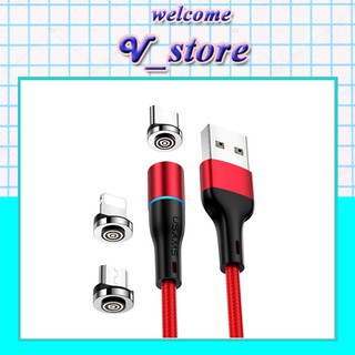 Cáp sạc nhanh 2a android- dây sạc nam châm 3 đầu iphone-android-type c xoay 360 độ dây dù có led cao cấp