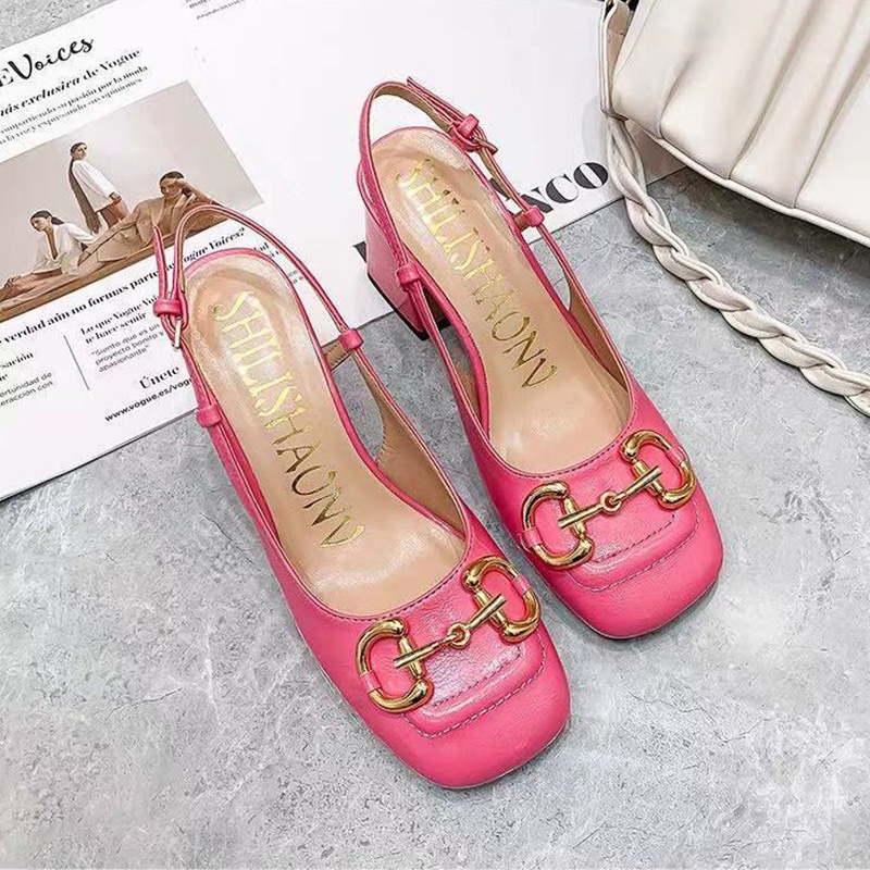 Giày sandal IELGY đế thô cao gót mũi vuông thời trang retro kiểu Pháp dành cho nữ
