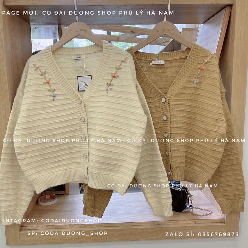 áo cadigan thêu hoa nổi cổ v