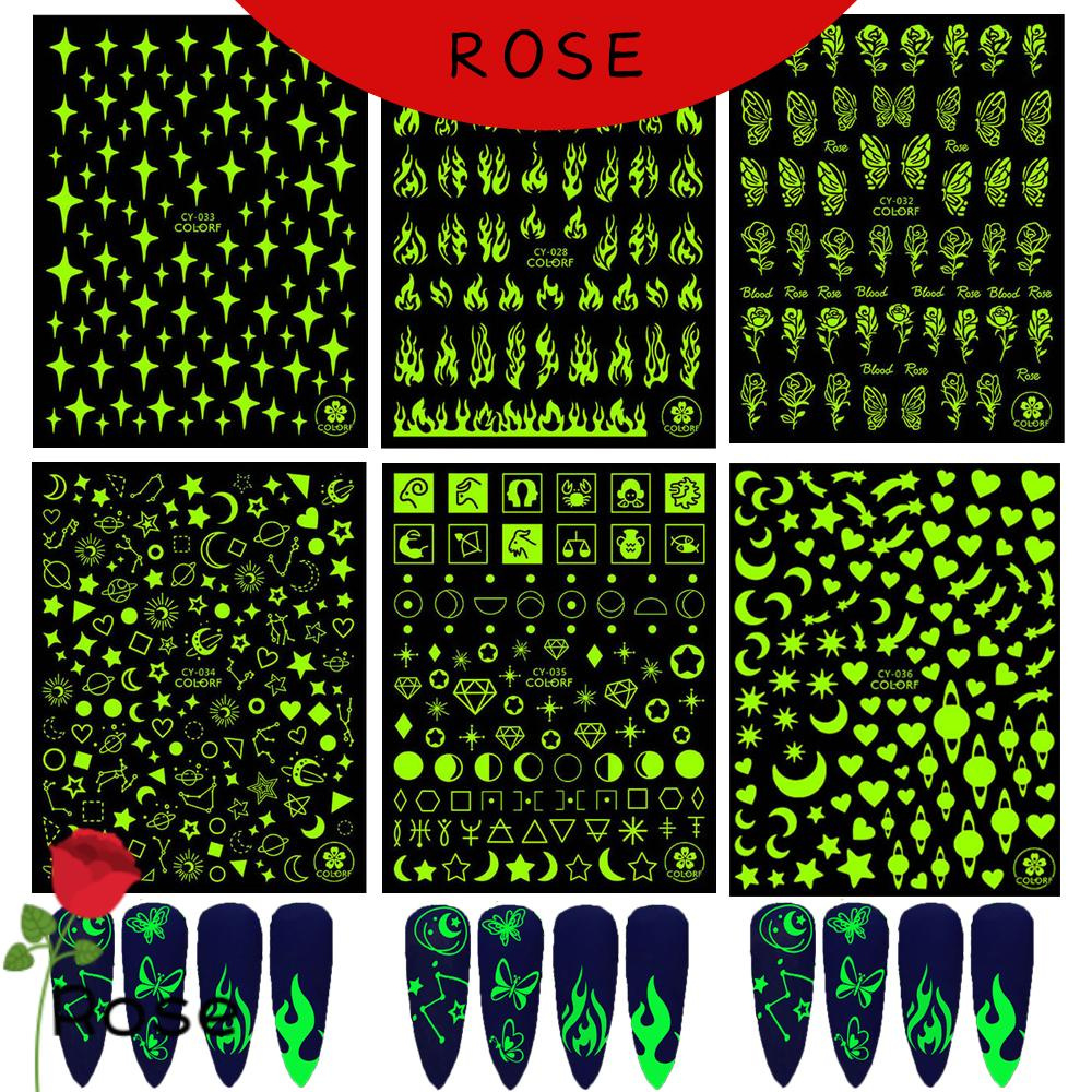 [Hàng mới về] Set 1 / 6 miếng dán móng tay hiệu ứng 3d phát sáng trong bóng tối