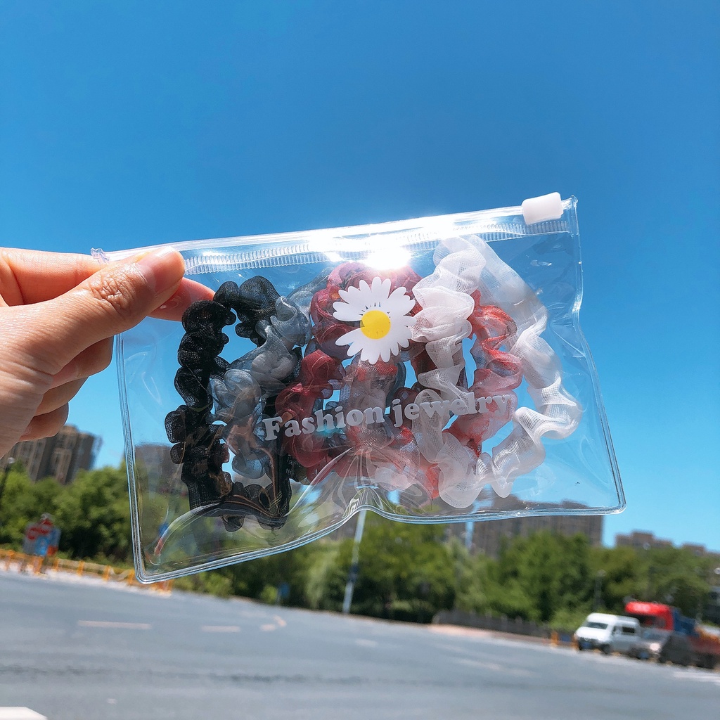 Chun buộc tóc  𝐅𝐑𝐄𝐄𝐒𝐇𝐈𝐏  set 5 chiếc dây cột tóc có túi zip cao cấp - #chunbuoctoc