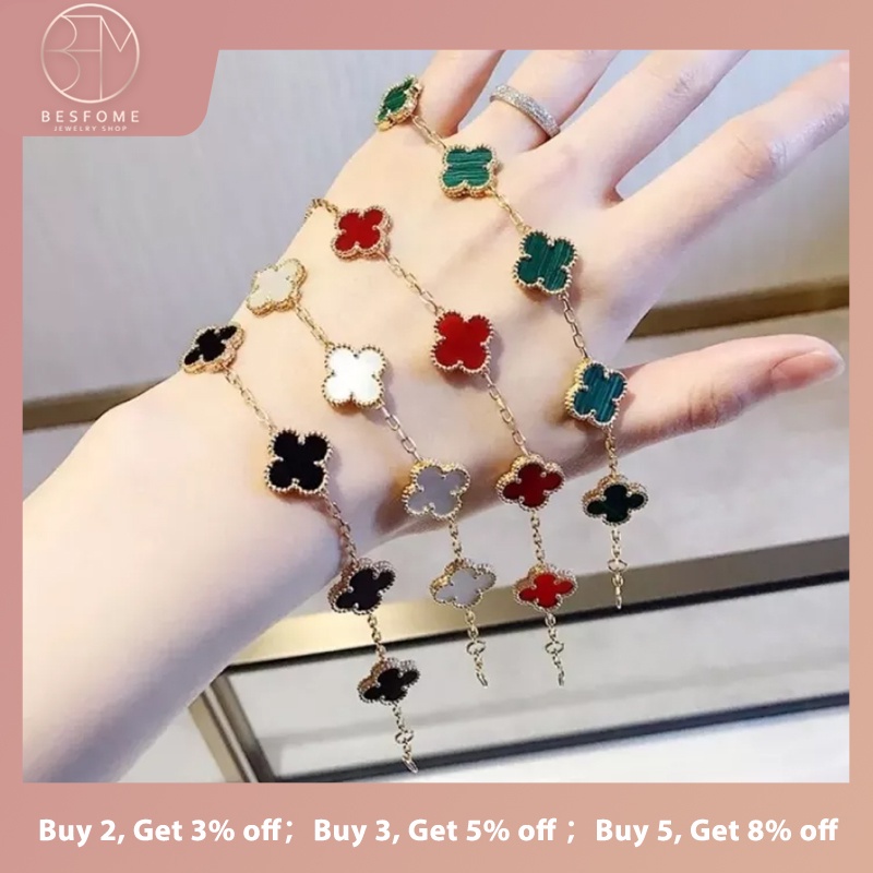 Sống Bán Buôn Tiền! BESFOME Vòng Tay CDD & Chống Gỉ Vòng Tay Cỏ Bốn Lá Vòng Tay Mặt Dây Chuyền Xương Đòn Thời Trang Nữ Bông Tai & Vòng Cổ Bằng Titan Vàng Hồng 18K
