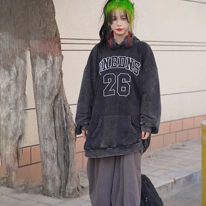 Áo Hoodie Vải Nhung Dày Dáng Rộng Họa Tiết Màu Nhuộm Phong Cách Hip Hop Mỹ Cá Tính Cho Nam Và Nữ