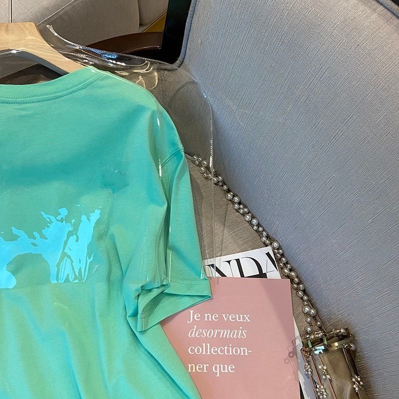 Áo Thun Tay Ngắn Dáng Rộng Màu Xanh Lá Thời Trang Mùa Hè Mới Phong Cách Hàn Quốc Cho Nữ