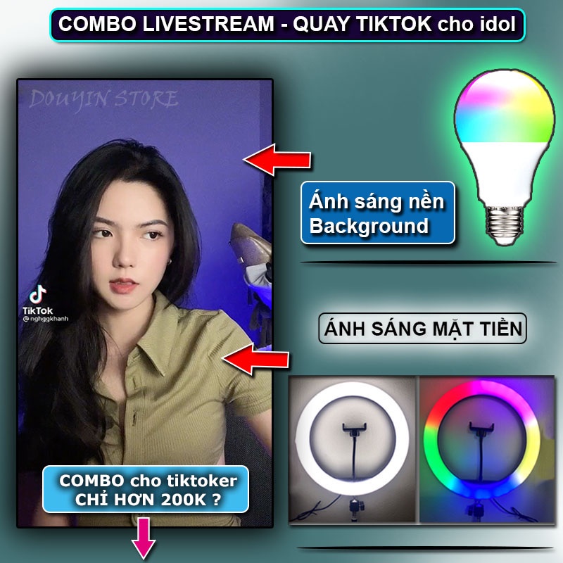 Đèn livestream để bàn 30cm tiện lợi quay video, chụp ảnh kèm giá đỡ điện thoại 2m1