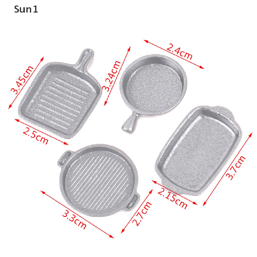 Set 4 mô hình chảo nấu ăn mini tỉ lệ 1:12 cho nhà búp bê