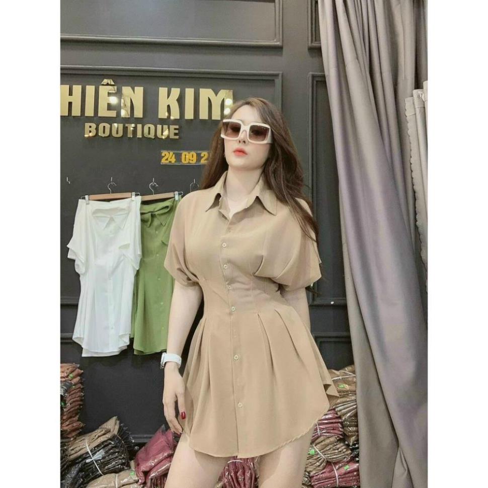 TBL-Video ảnh thật, set sơ mi xếp ly eo kèm quần đen, đỏ, beo, trắng, nude
