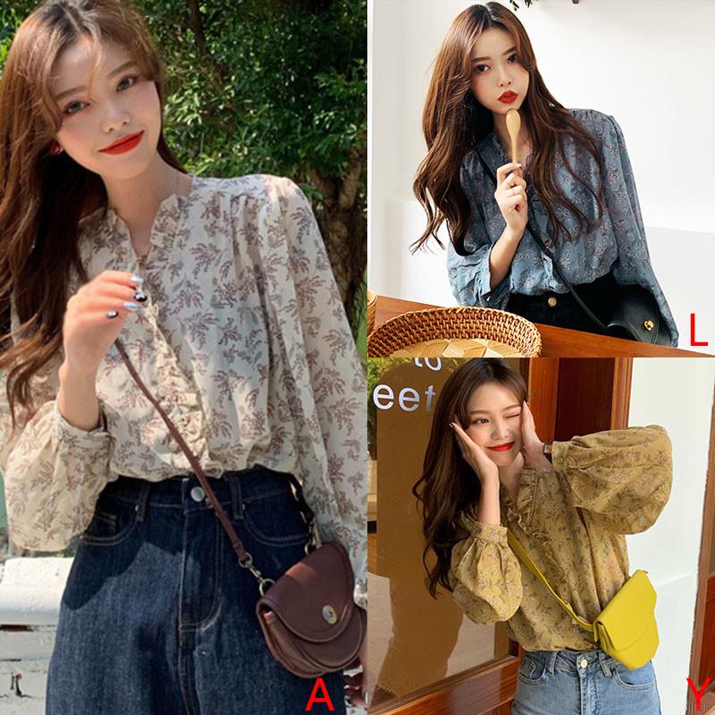 Áo Kiểu Chất Chiffon Tay Dài Hoạ Tiết Hoa Thiết Kế Dáng Rộng Che Nắng Dành Cho Nữ váy Ao