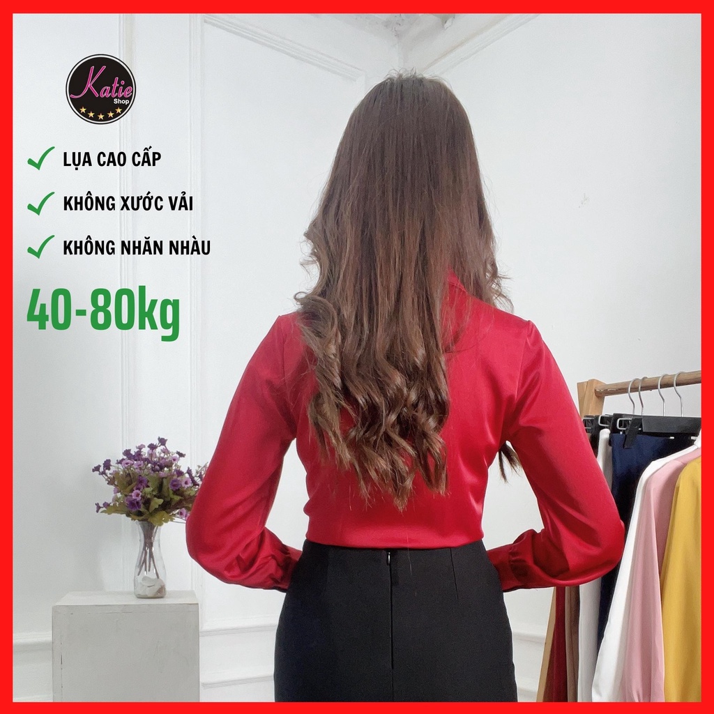 Áo Sơ Mi Nữ Màu Đỏ Katie Sơ Mi Tay Dài Chất Áo Lụa Ngọc Trai Cao Cấp Nhiều Màu Sang Trọng Mềm Mịn Không Nhăn Al