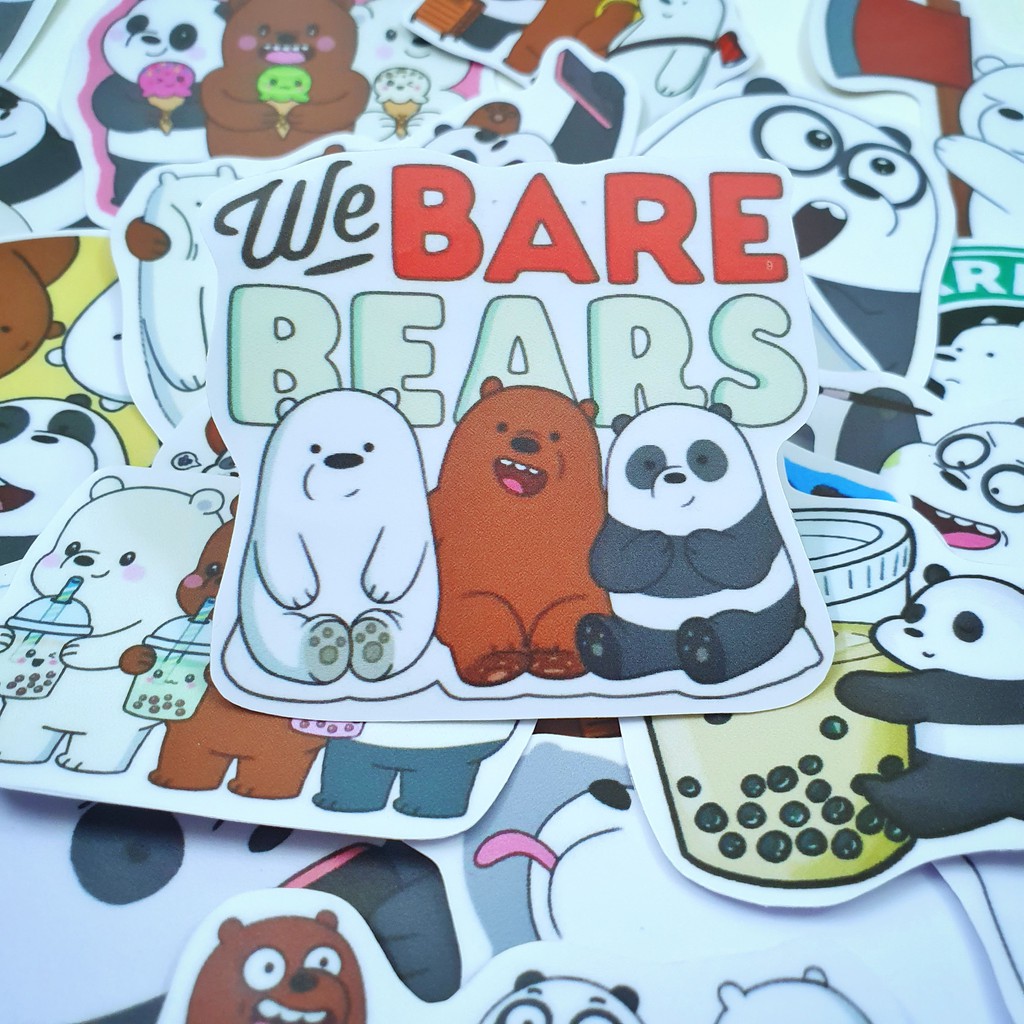 Set hình dán 3 Chú gấu We Bare Bears dễ thương siêu hot sticker pvc chống nước cao cấp, không bay màu
