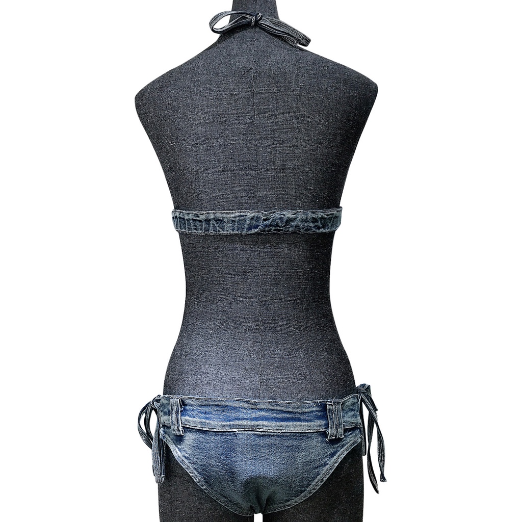 DUNEA Set bikini hai mảnh vải denim thiết kế thời trang quyến rũ cho nữ