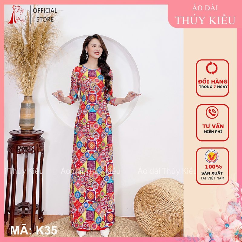 ■❀❇Áo dài đẹp truyền thống tết nữ may sẵn thiết kế cách tân cô ba sài gòn K35 mềm mại, co giãn, giá rẻ