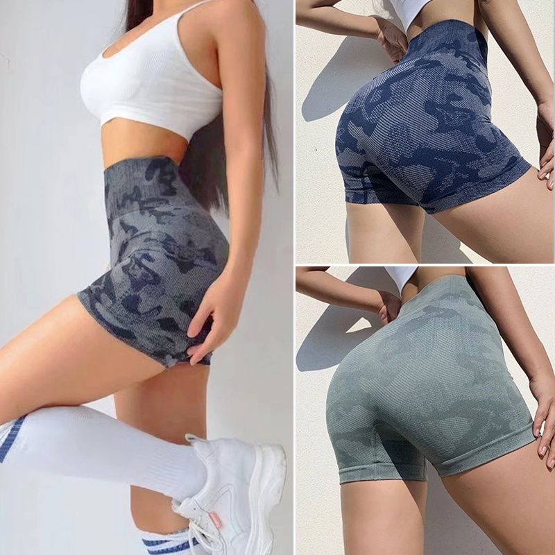 Quần Short Thể Thao Không Đường May Lưng Cao Họa Tiết Rằn Ri Cá Tính Cho Nữ