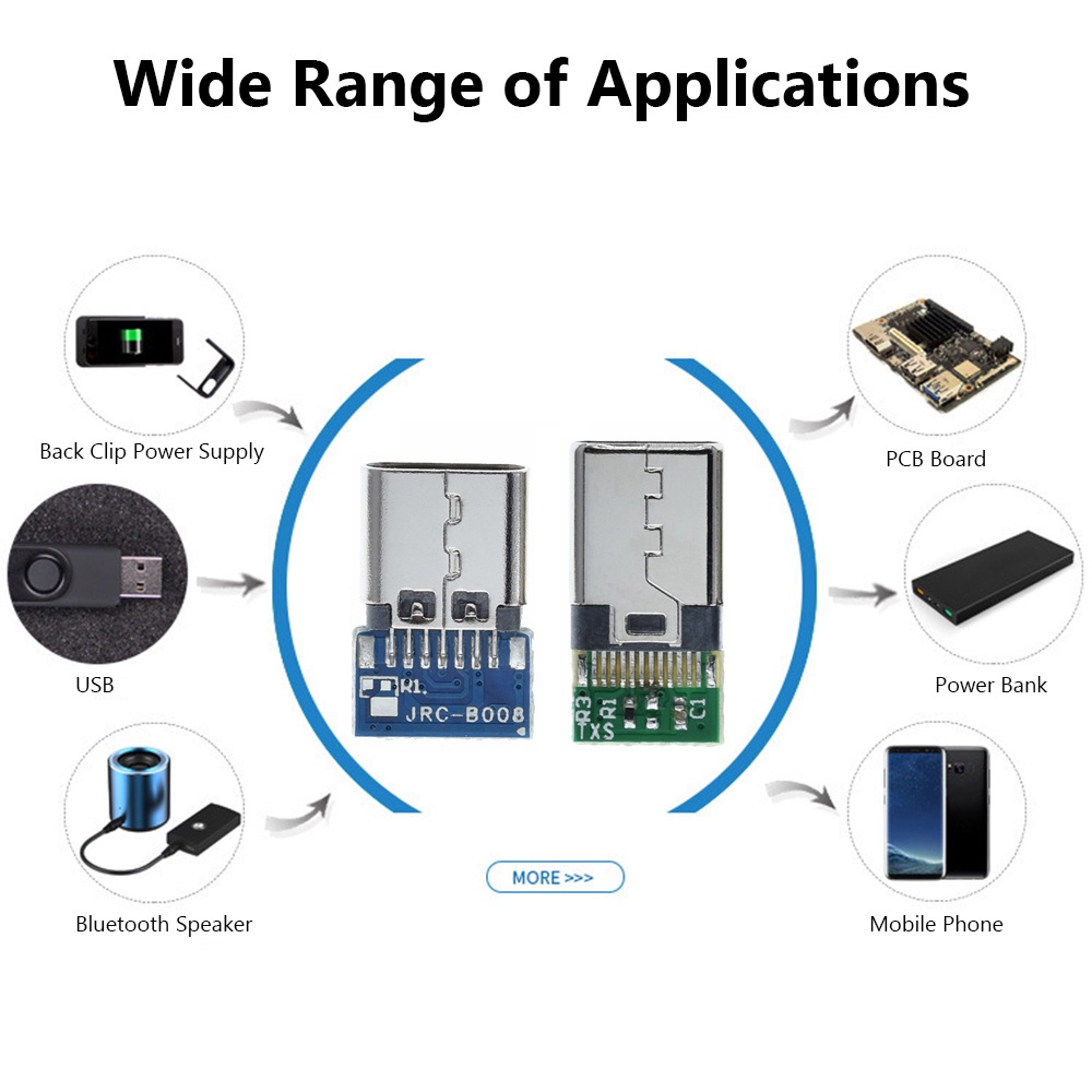 Set 10 đầu nối chuyển đổi bo mạch PCB cắm đầu/cổng vỏ đồng USB 3.1 Type C dây cáp hàn truyền dữ liệu sạc 12/24 chấu