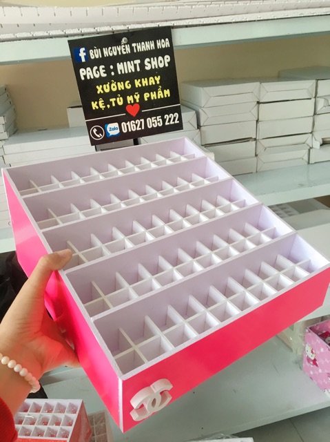 Khay son 100 ô phân tầng màu hồng