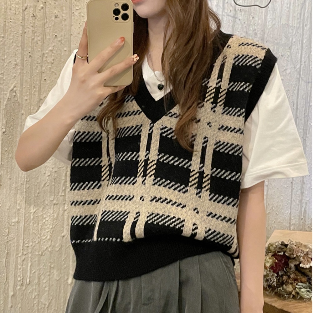 Áo khoác len cổ chữ V dáng rộng phong cách Hàn Quốc