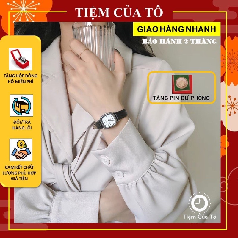 Đồng hồ nữ dây da thương hiệu Rate mặt vuông dây da mềm cao cấp