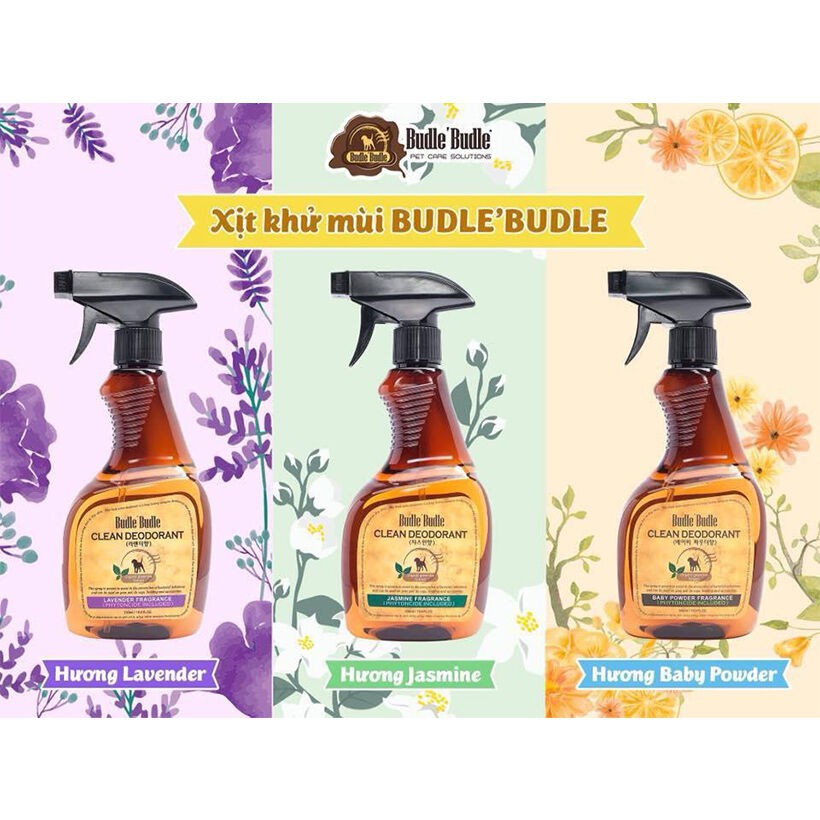 Xịt khử mùi dưỡng lông Budle Budle cho chó mèo 550ml